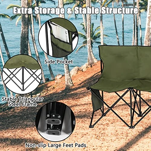 AOTIFARM Portable Sports Bench 4 Seat Folding Camping Chairs Team Sideline Bench Lawn Chairs Heavy Duty With Removable Seat Green XH4Y1A Folding Chairs - Image 4