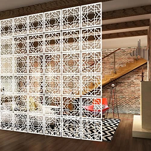 PKEPJ Hanging Room Divider Panels,10 Pieces Wood-Plastic Screen Panels Wall Divider Partition Home Office Decoration (White04) - Image 10