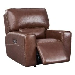 BOWERY HILL Modern Geuine Leather Glider Recliner In Brown Finish