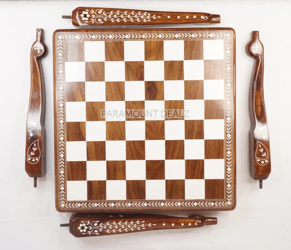 Paramount Dealz Handcrafted Vintage Collection Foldable Chess Table With Drawer | Hand Carved Solid Luxury Wooden Chess Table | 24 Inch Chess Table - Best Living Room Decor - Image 3