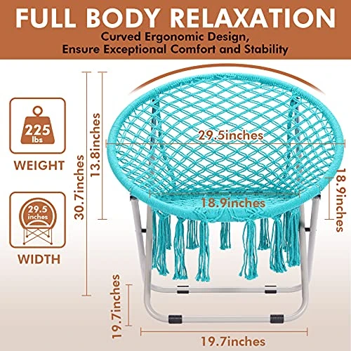 PASAMIC Saucer Chair With Folding Metal Frame, 100% Cotton Handmade Cozy Chairs, Exquisite Moon Chair For Bedroom, Living Room Décor Green - Image 4