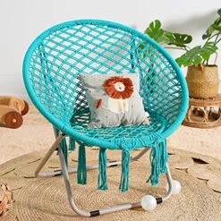 PASAMIC Saucer Chair With Folding Metal Frame, 100% Cotton Handmade Cozy Chairs, Exquisite Moon Chair For Bedroom, Living Room Décor Green