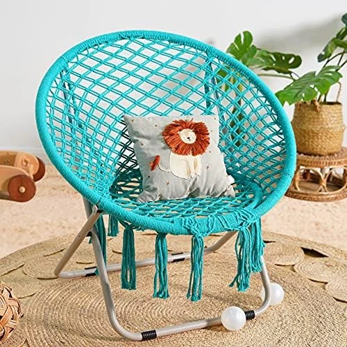 PASAMIC Saucer Chair With Folding Metal Frame, 100% Cotton Handmade Cozy Chairs, Exquisite Moon Chair For Bedroom, Living Room Décor Green - Image 8