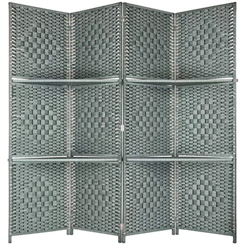 MyGift 6-Foot Gray Bamboo Woven 4-Panel Room Divider With 2 Shelves - Image 5