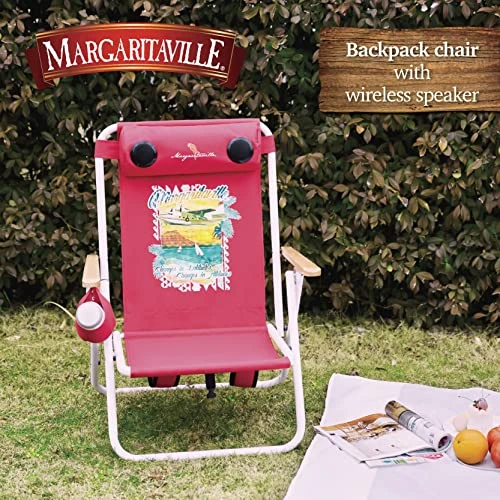 Margaritaville Folding Chair With Wireless Speakers, Beach Chair With Waterproof Wireless Speakers, 5 Hour Playback Time, 20 Foot Bluetooth Range, Cup Holder, Backpack, Padded Head And Neck Rest - Image 2