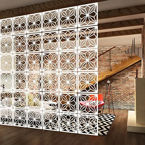 PKEPJ Hanging Room Divider Panels,10 Pieces Wood-Plastic Screen Panels Wall Divider Partition Home Office Decoration (White04)