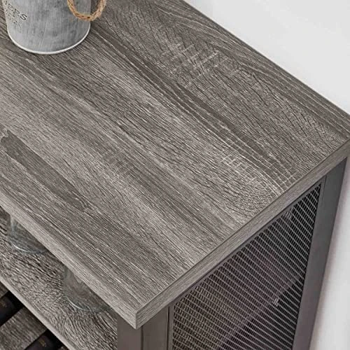 BON AUGURE Industrial Bar Cabinet For Liquor And Glasses, Rustic Metal Black Wine Bar With Bottle Rack And Stemware Rack, Free Standing Coffee Bar Cabinet For Home (Dark Grey Oak, 47 Inch) - Image 3