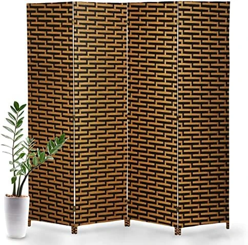 Room Divider,4 Panels 6FT Folding Privacy Screen Room Divider Wall Wood Mesh Hand-Woven Design Freestanding Partition Portable Wall For Home Office Bedroom(Black) - Image 11