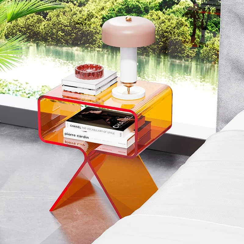 Acrylic Nightstand Side Table Modern Design Clear Home Decor Display End Table For Living Room (Orange) - Image 4
