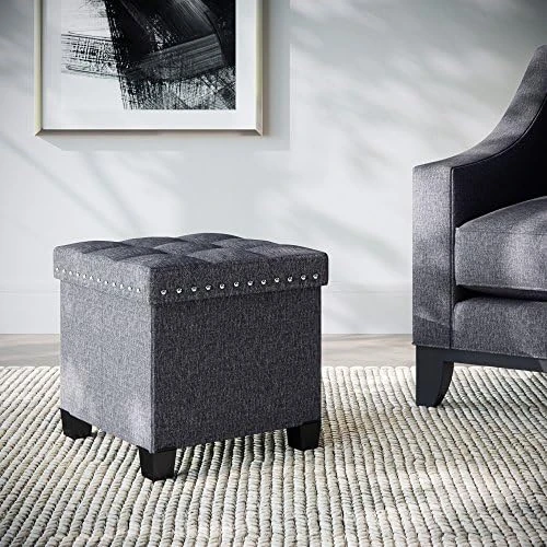 Nathan James 71103 Payton Foldable Storage Ottoman Footrest And Seat Cube, Beige - Image 5