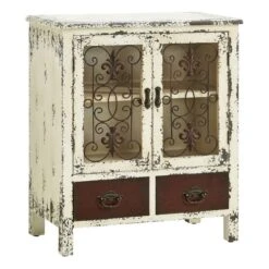 Powell Furniture 990-332 Parcel 2-Door 2-Drawer Console, White 30" L X 13.75" W X 25.5" H