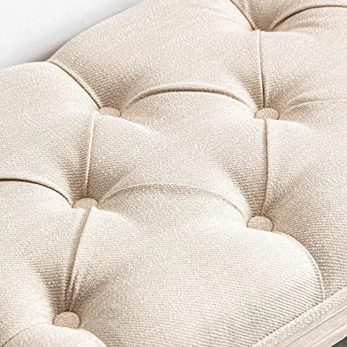 Chairus Fabric Upholstered Entryway Ottoman Bench - Classic Bedroom Bench With Rustic Wood Legs - Beige - Image 5
