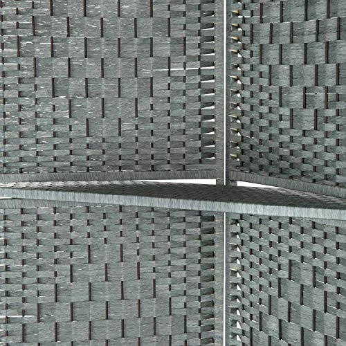 MyGift 6-Foot Gray Bamboo Woven 4-Panel Room Divider With 2 Shelves - Image 6