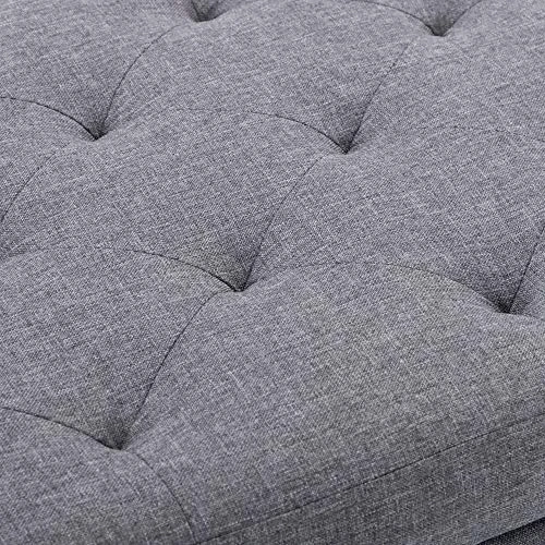 BELLEZE 24 Inch Modern Tufted Bedroom Storage Ottoman Bench, Linen Lift Top Upholstered Foam Padded Rectangular Footstool, Easy Assemble Furniture - Jay (Gray) - Image 5