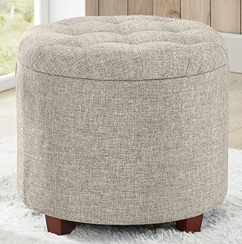 Ornavo Home Donovan Tufted Round Storage Ottoman With Removable Lid For Living Room And Bedroom - Cream Velvet - Image 11