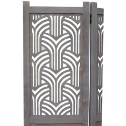 Legacy Decor 3 Panels Room Divider Rustic Wood W/Decorative Cutout Grey