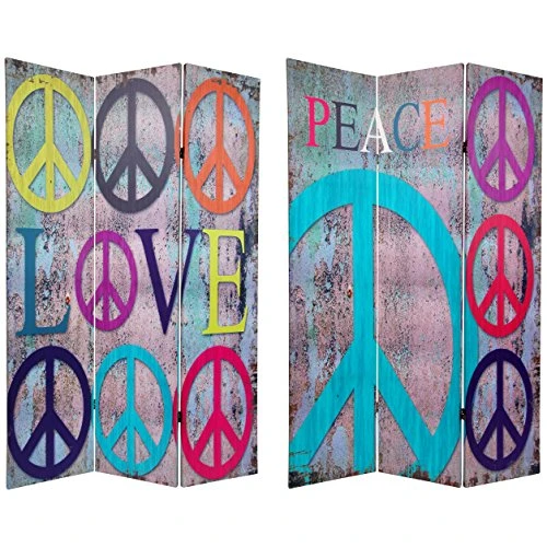 Oriental Furniture 6 Ft. Tall Double Sided Multi-Color Peace & Love Room Divider