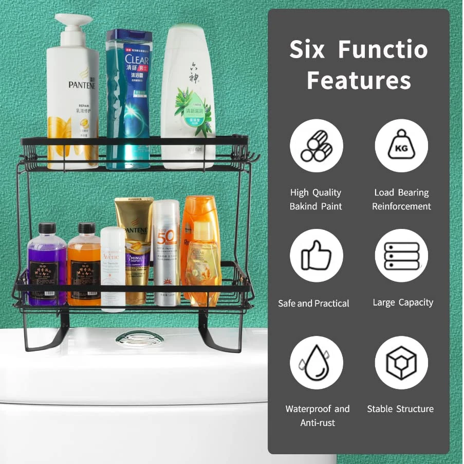 Petisal Over The Toilet Storage, 2-Tier Bathroom Organizer Shelves, Multifunctional Toilet Rack,Space-Saving Storage,Bathroom Decor,Bathroom Furniture(Black) - Image 6
