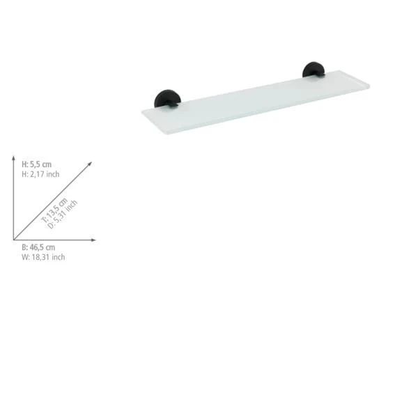 WENKO Bosio Black Glass Wall Shelf Matt Stainless Steel - Bathroom Shelf, Rustproof Stainless Steel, 46.5 X 5.5 X 13.5 Cm, Matt - Image 4