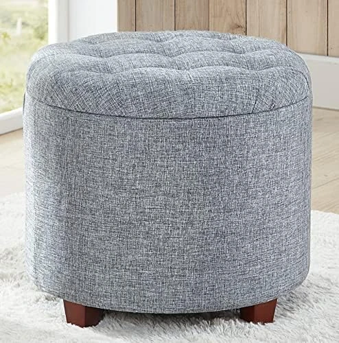 Ornavo Home Donovan Tufted Round Storage Ottoman With Removable Lid For Living Room And Bedroom - Cream Velvet - Image 8