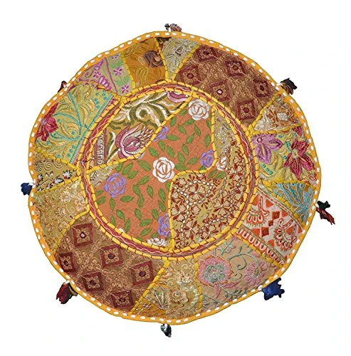Sophia Art Indian Pouf Stool Vintage Patchwork Embellished With Patchwork Living Room Ottoman Cover, 22 X 14 Inches, Only Cover, Filler Not Included - Image 2