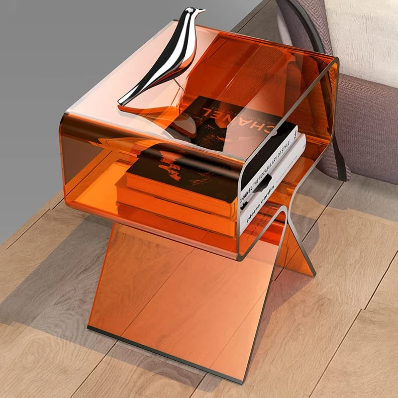 Acrylic Nightstand Side Table Modern Design Clear Home Decor Display End Table For Living Room (Orange) - Image 6