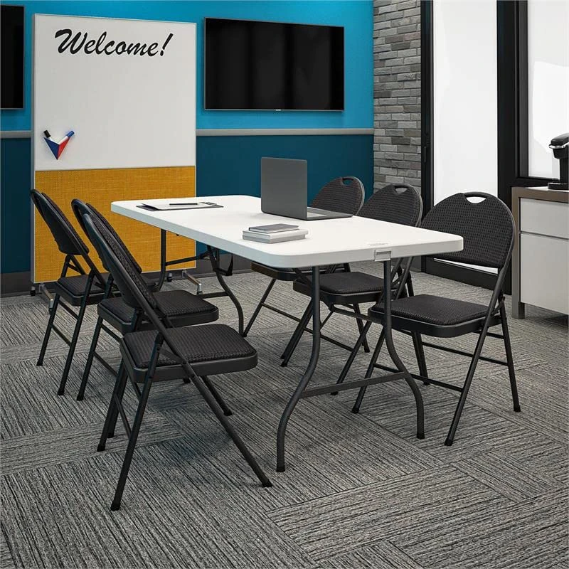 COSCO Essentials Commercial XL Comfort Fabric Padded Metal Folding Chair With Contoured Seat Back, 300 Lb. Weight Rating, Triple Braced, 4-Pack, Black - Image 5